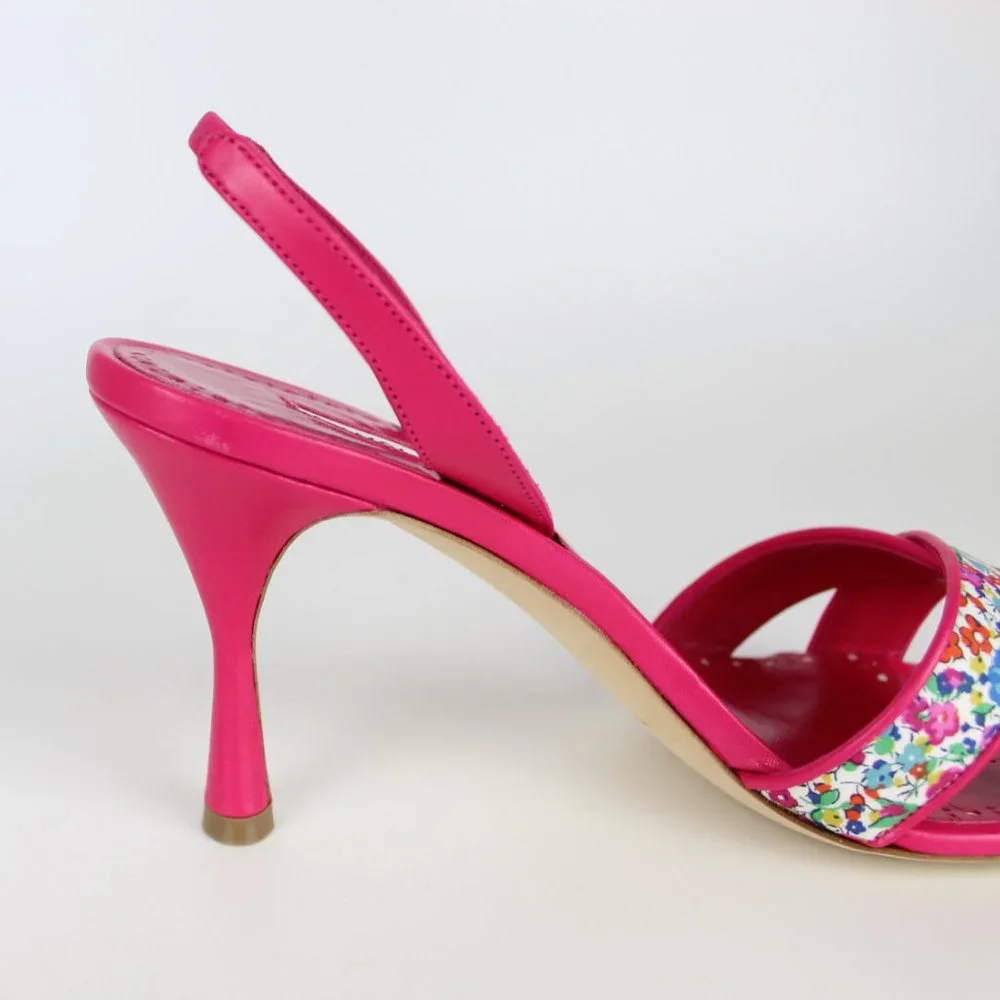 NEW MANOLO BLAHNIK Floral Leather Slingback Sandals - Work to Dinner Summer Heel - Picture 11 of 13